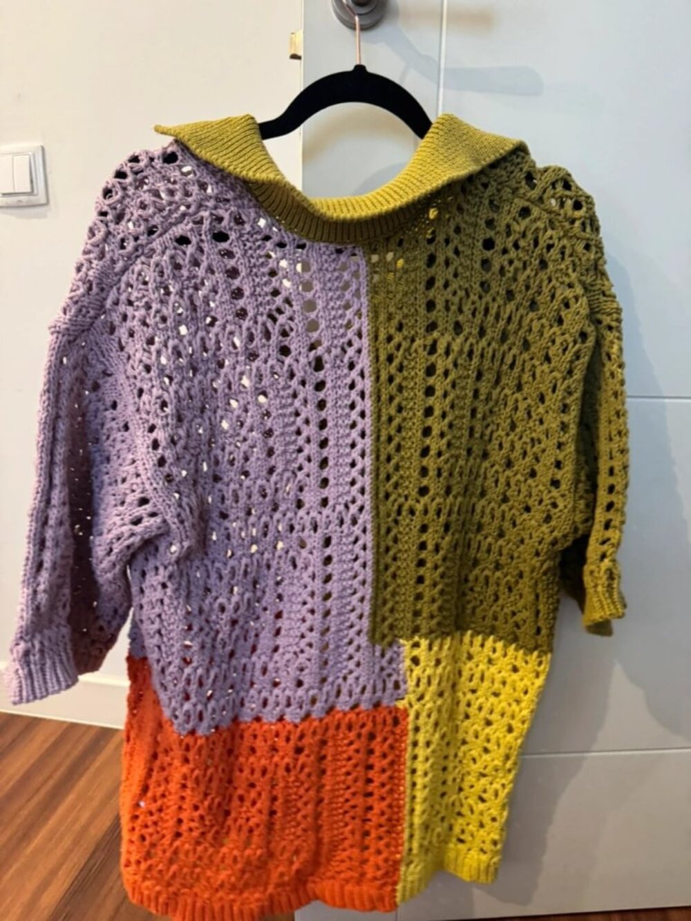 Multicolor Open Knit Collared Sweater - Picture 2 of 2